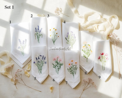 Custom Embroidered Handkerchief, Ladies Embroidery Handkerchief, Linen Handkerchiefs, Custom Women Floral Handkerchiefs