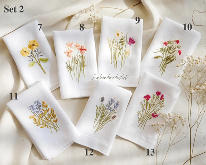 Custom Embroidered Wedding Handkerchief, Ladies Embroidery Handkerchief, Linen Handkerchiefs, Personalized Women Floral Handkerchiefs Gift