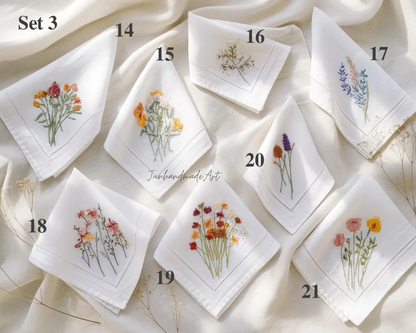 Custom Embroidered Wedding Handkerchief, Ladies Embroidery Handkerchief, Linen Handkerchiefs, Personalized Women Floral Handkerchiefs Gift