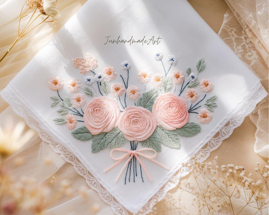 Embroidered Wedding Handkerchief – Custom Floral Hankie for Bride, Bridal Gift, Personalized with Name & Date, Gift for Bride