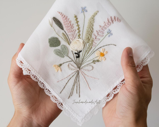 Embroidered Wedding Handkerchief – Custom Floral Hankie for Bride, Bridal Gift, Personalized with Name & Date, Gift for Bride
