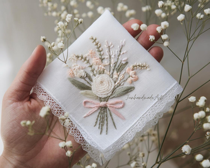 Embroidered Wedding Handkerchief – Custom Floral Hankie for Bride, Bridal Gift, Personalized with Name & Date, Gift for Bride