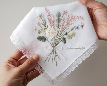 Embroidered Wedding Handkerchief – Custom Floral Hankie for Bride, Bridal Gift, Personalized with Name & Date, Gift for Bride