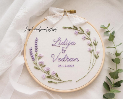 Custom Wedding Embroidery Hoop with Flowers and Names – Personalized Hand Embroidered Wildflowers Gift for Couple, Anniversary