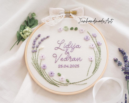 Custom Wedding Embroidery Hoop with Flowers and Names – Personalized Hand Embroidered Wildflowers Gift for Couple, Anniversary