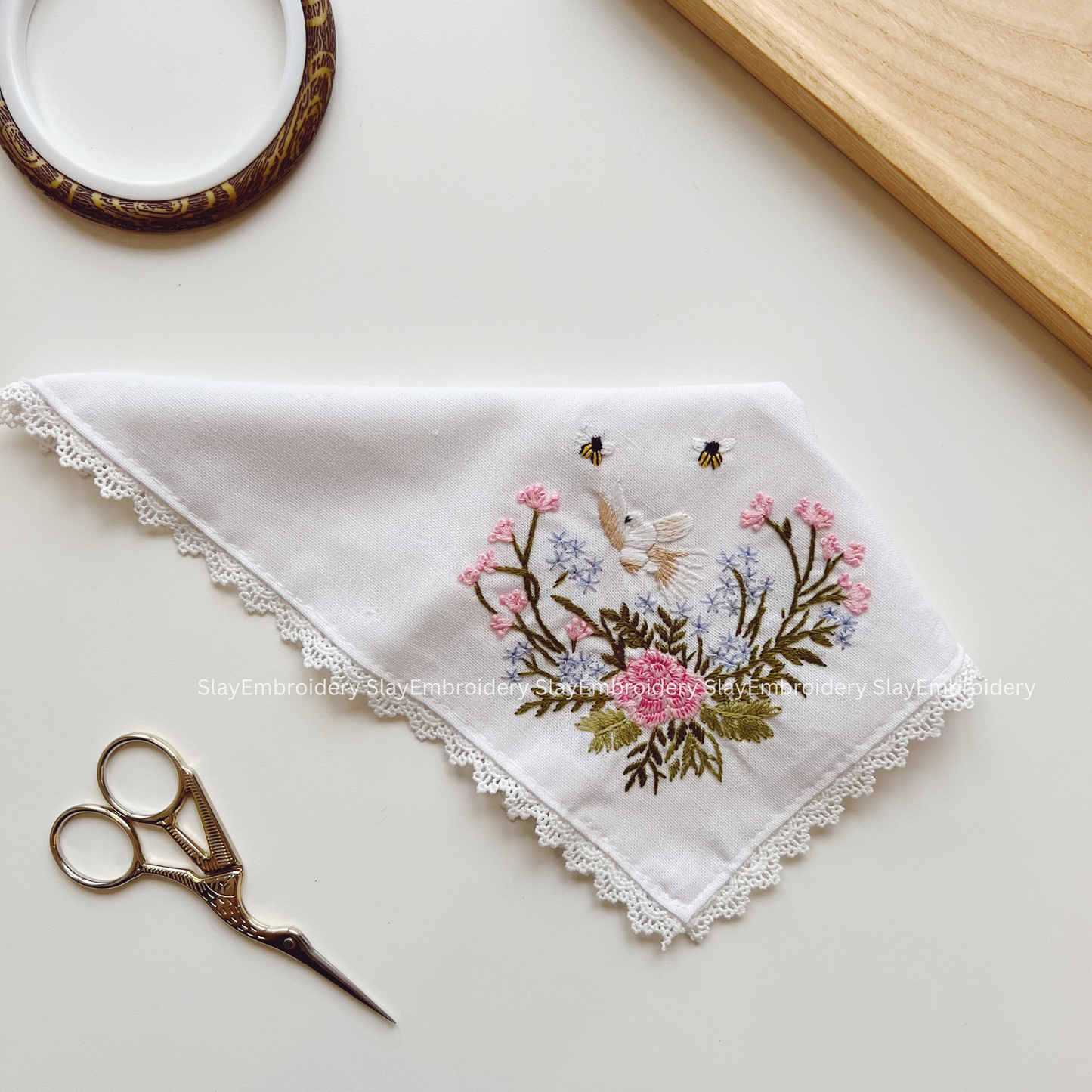 Petals And Wings Wedding Handkerchief, Custom Embroidered Handkerchief, Linen Handkerchiefs