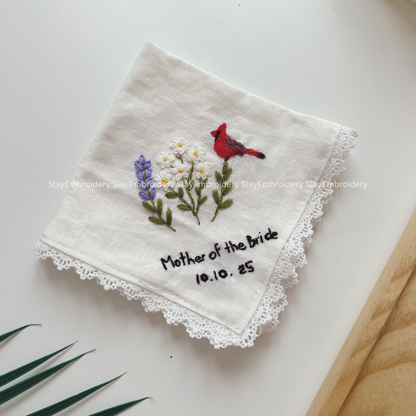 Daisy & Lavender Wedding Handkerchief, Custom Embroidered Handkerchief, Linen Handkerchiefs
