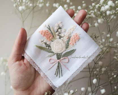 Embroidered Wedding Handkerchief – Custom Floral Hankie for Bride, Bridal Gift, Personalized with Name & Date, Gift for Bride