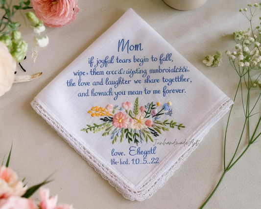 Personalized Wedding Handkerchief for Bride – Custom Embroidered Linen Hankie with Name, Date, or Quote – Bride Gift, Handmade Wedding Gift