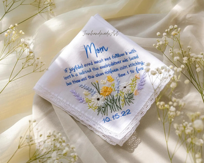 Personalized Wedding Handkerchief for Bride – Custom Embroidered Linen Hankie with Name, Date, or Quote – Bride Gift, Handmade Wedding Gift