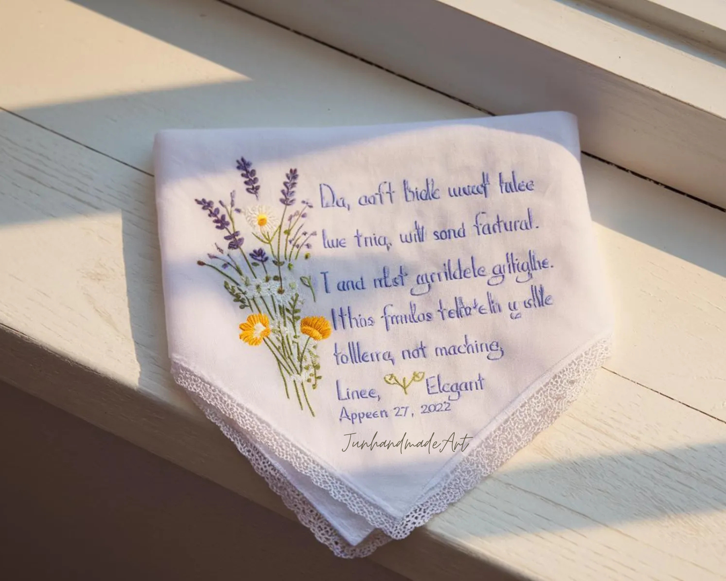 Personalized Wedding Handkerchief for Bride – Custom Embroidered Linen Hankie with Name, Date, or Quote – Bride Gift, Handmade Wedding Gift