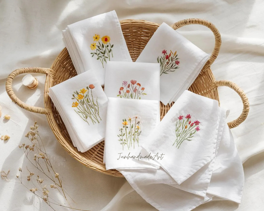 Custom Embroidered Handkerchief, Ladies Embroidery Handkerchief, Linen Handkerchiefs, Custom Women Floral Handkerchiefs