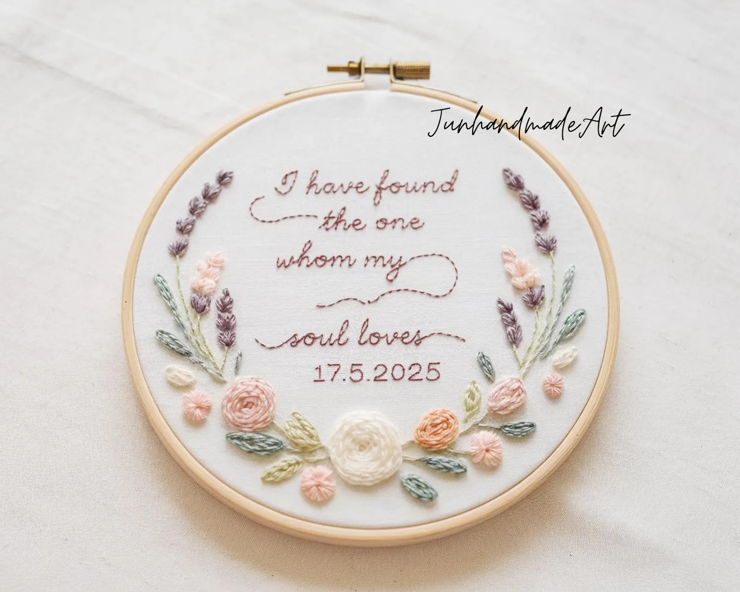 Custom Wedding Embroidery Hoop with Flowers and Names – Personalized Hand Embroidered Wildflowers Gift for Couple, Anniversary