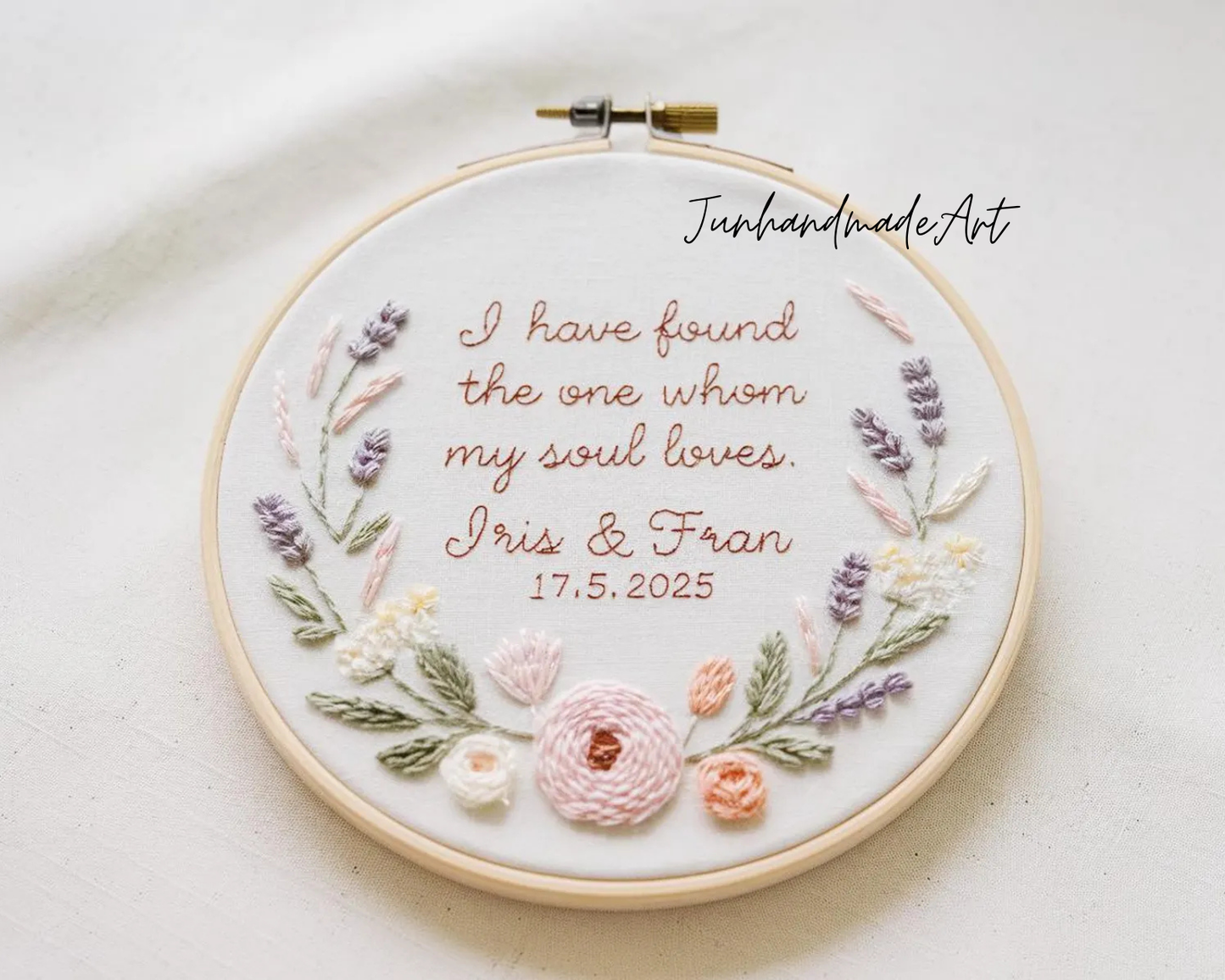 Custom Wedding Embroidery Hoop with Flowers and Names – Personalized Hand Embroidered Wildflowers Gift for Couple, Anniversary