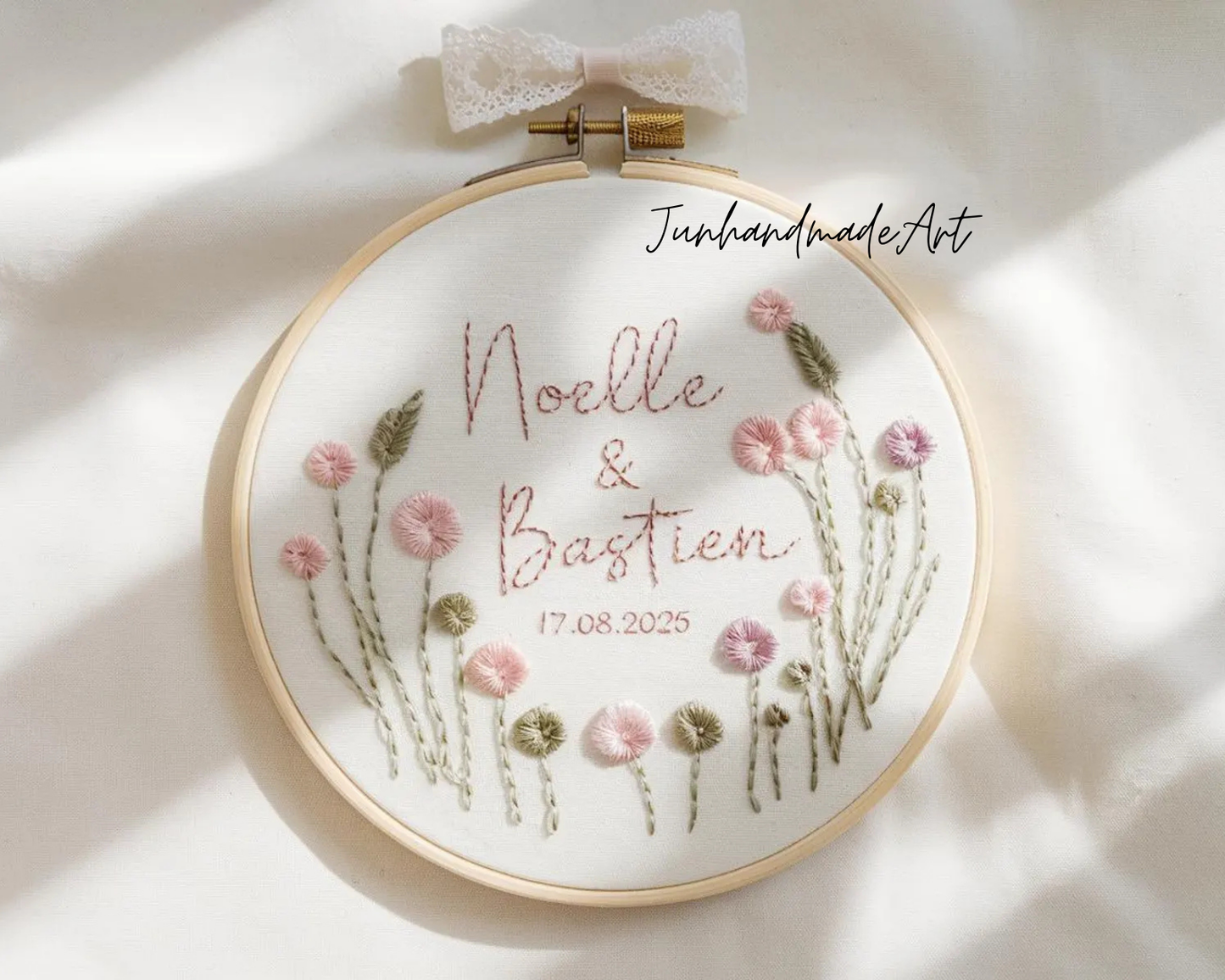 Custom Wedding Embroidery Hoop with Flowers and Names – Personalized Hand Embroidered Wildflowers Gift for Couple, Anniversary