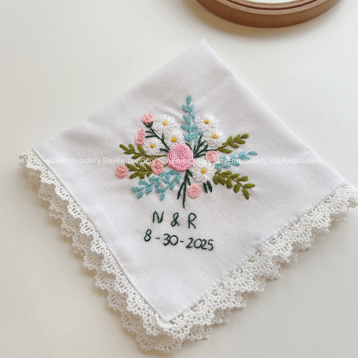 Petal Mix Wedding Handkerchief, Custom Embroidered Handkerchief, Linen Handkerchiefs