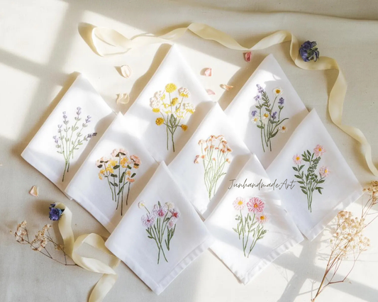 Custom Embroidered Handkerchief, Ladies Embroidery Handkerchief, Linen Handkerchiefs, Custom Women Floral Handkerchiefs