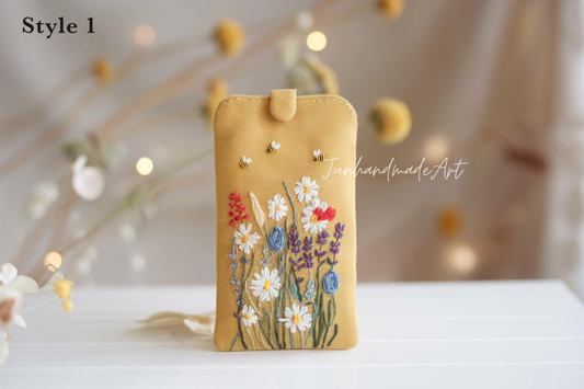 Hand Embroidered Floral Eyeglass Case, Soft Linen Glasses Pouch, Custom Sunglasses Holder Gift for Her