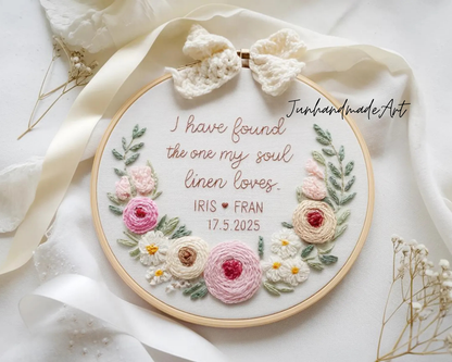 Custom Wedding Embroidery Hoop with Flowers and Names – Personalized Hand Embroidered Wildflowers Gift for Couple, Anniversary