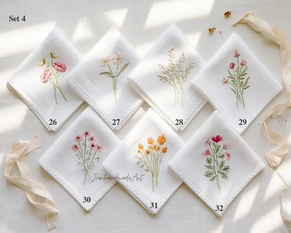 Custom Embroidered Handkerchief, Ladies Embroidery Handkerchief, Linen Handkerchiefs, Custom Women Floral Handkerchiefs