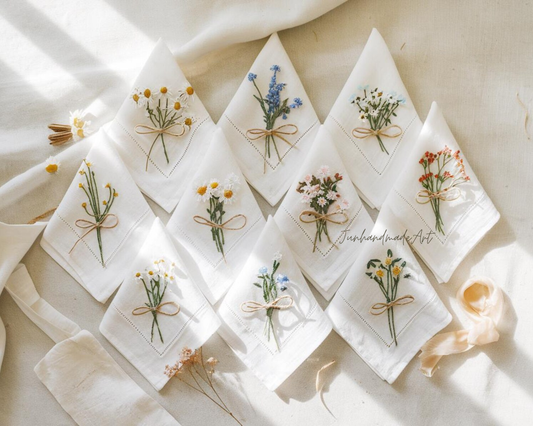 Custom Embroidered Handkerchief, Ladies Embroidery Handkerchief, Linen Handkerchiefs, Custom Women Floral Handkerchiefs