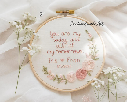 Custom Wedding Embroidery Hoop with Flowers and Names – Personalized Hand Embroidered Wildflowers Gift for Couple, Anniversary
