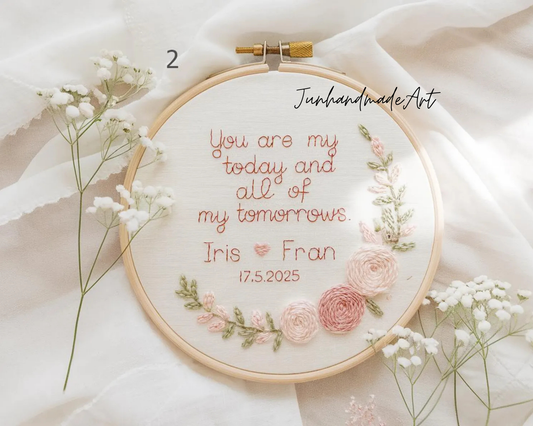 Custom Wedding Embroidery Hoop with Flowers and Names – Personalized Hand Embroidered Wildflowers Gift for Couple, Anniversary
