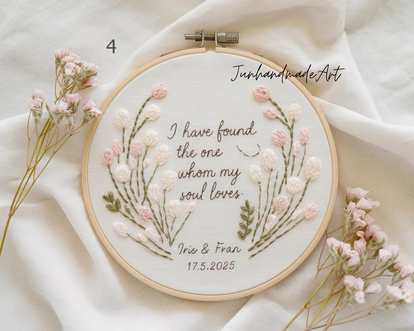 Custom Wedding Embroidery Hoop with Flowers and Names – Personalized Hand Embroidered Wildflowers Gift for Couple, Anniversary
