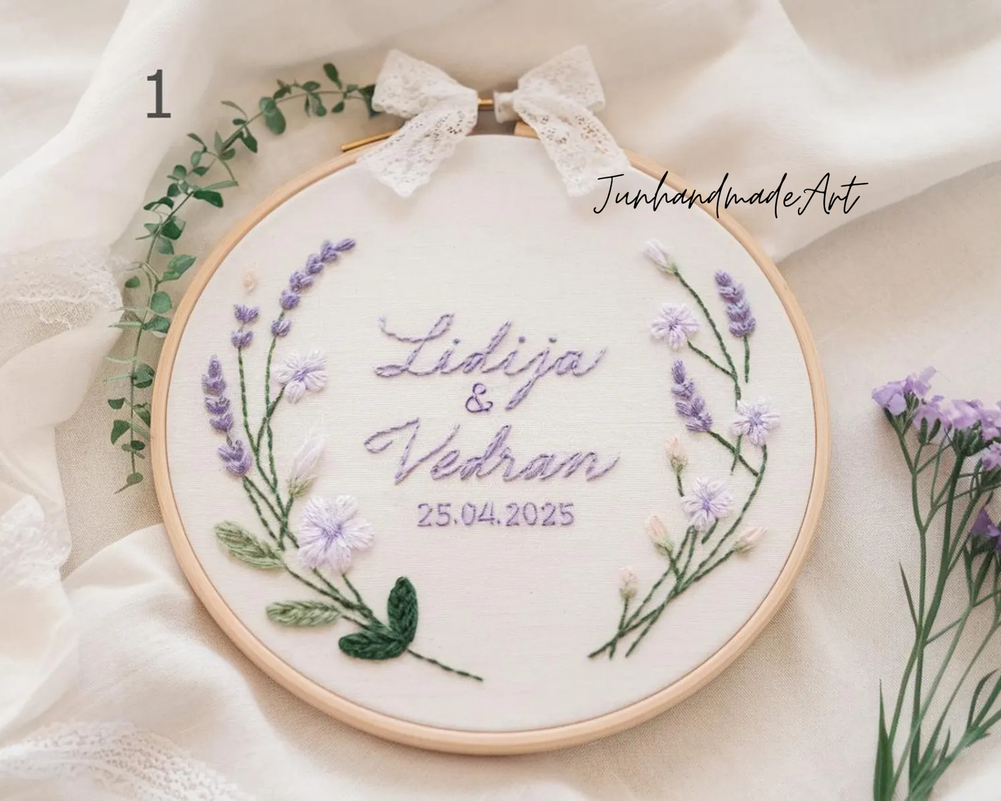 Custom Wedding Embroidery Hoop with Flowers and Names – Personalized Hand Embroidered Wildflowers Gift for Couple, Anniversary