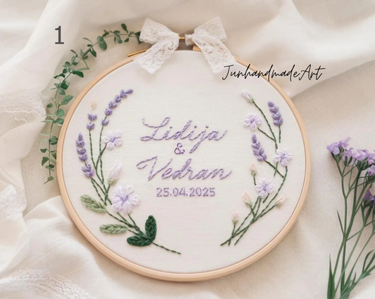 Custom Wedding Embroidery Hoop with Flowers and Names – Personalized Hand Embroidered Wildflowers Gift for Couple, Anniversary