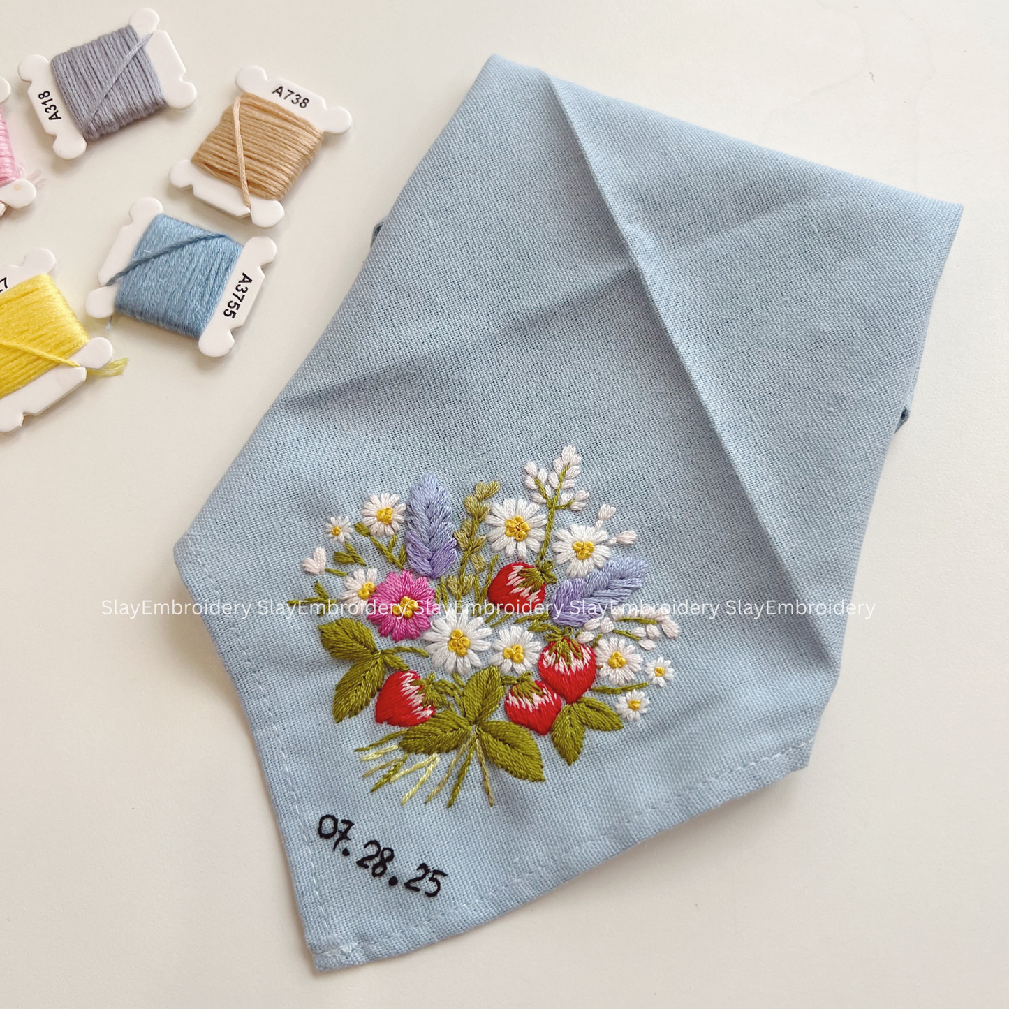 Wildflower Mix Wedding Handkerchief, Custom Embroidered Handkerchief