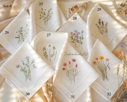 Custom Embroidered Handkerchief, Ladies Embroidery Handkerchief, Linen Handkerchiefs, Custom Women Floral Handkerchiefs