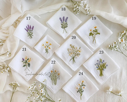 Custom Embroidered Handkerchief, Ladies Embroidery Handkerchief, Linen Handkerchiefs, Custom Women Floral Handkerchiefs