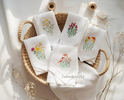 Custom Embroidered Handkerchief, Ladies Embroidery Handkerchief, Linen Handkerchiefs, Custom Women Floral Handkerchiefs