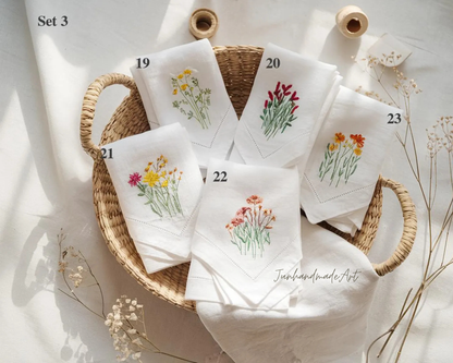 Custom Embroidered Handkerchief, Ladies Embroidery Handkerchief, Linen Handkerchiefs, Custom Women Floral Handkerchiefs
