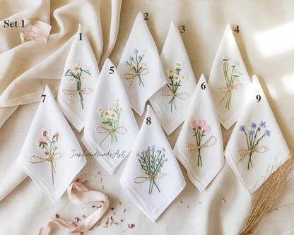 Custom Embroidered Wedding Handkerchief, Ladies Embroidery Handkerchief, Linen Handkerchiefs, Personalized Women Floral Handkerchiefs Gift