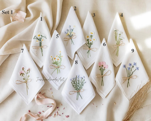 Custom Embroidered Wedding Handkerchief, Ladies Embroidery Handkerchief, Linen Handkerchiefs, Personalized Women Floral Handkerchiefs Gift