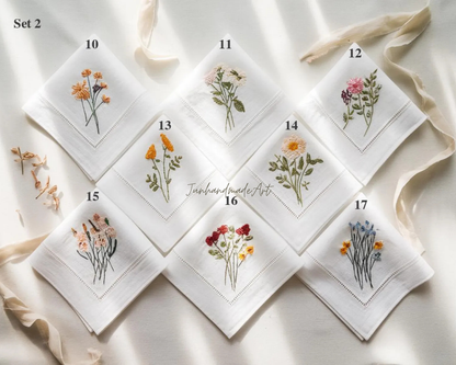 Custom Embroidered Wedding Handkerchief, Ladies Embroidery Handkerchief, Linen Handkerchiefs, Personalized Women Floral Handkerchiefs Gift