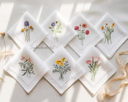 Custom Embroidered Wedding Handkerchief, Ladies Embroidery Handkerchief, Linen Handkerchiefs, Personalized Women Floral Handkerchiefs Gift