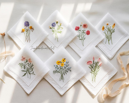 Custom Embroidered Wedding Handkerchief, Ladies Embroidery Handkerchief, Linen Handkerchiefs, Personalized Women Floral Handkerchiefs Gift