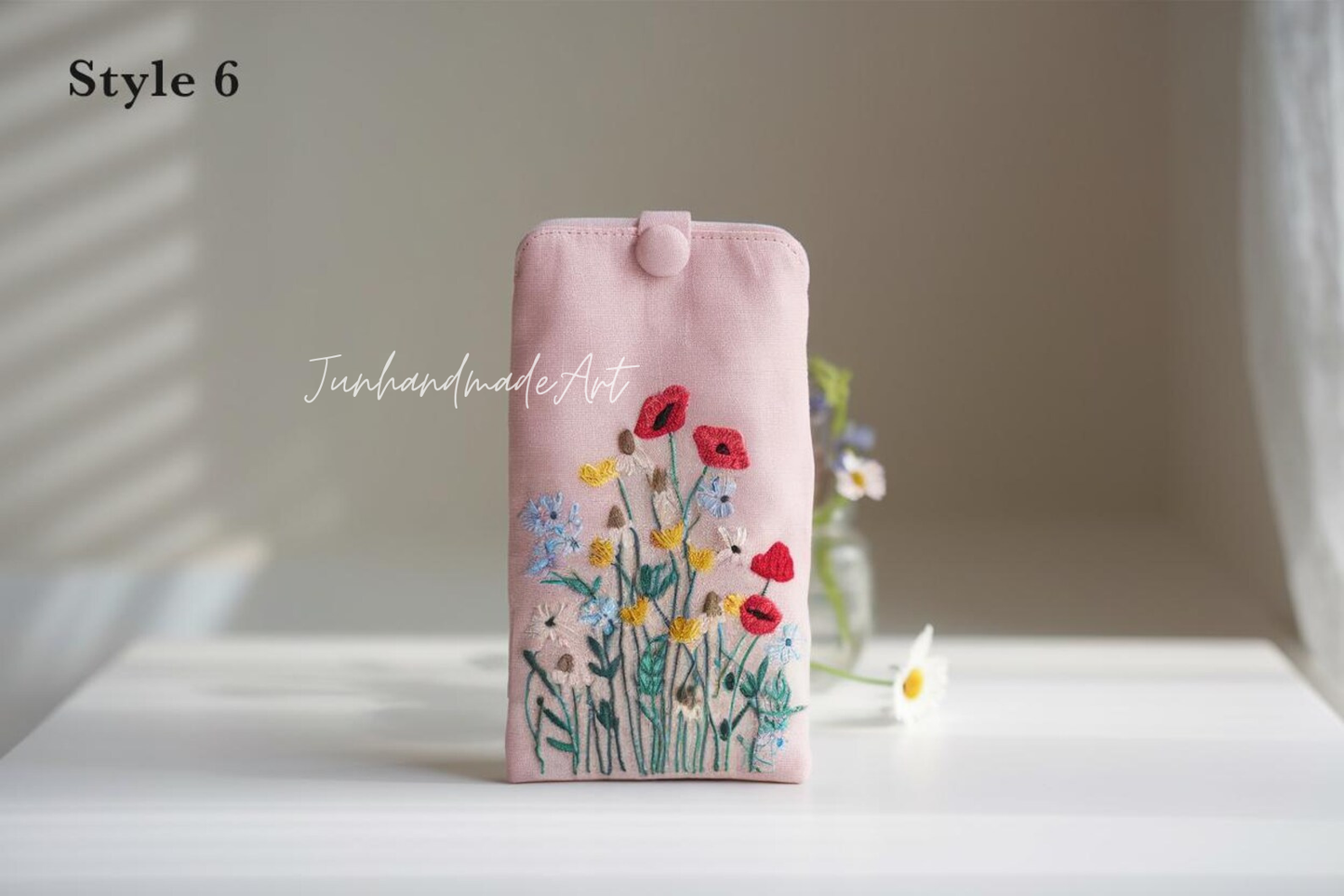 Hand Embroidered Floral Eyeglass Case, Soft Linen Glasses Pouch, Custom Sunglasses Holder Gift for Her