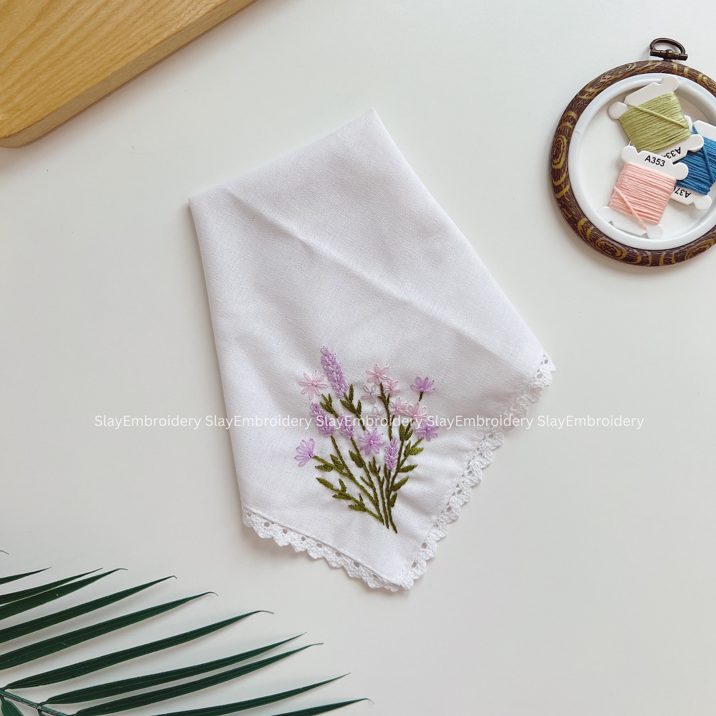 Lavender & Cosmos Wedding Handkerchief, Custom Embroidered Handkerchief, Linen Handkerchiefs