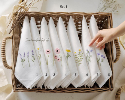 Custom Embroidered Wedding Handkerchief, Ladies Embroidery Handkerchief, Linen Handkerchiefs, Personalized Women Floral Handkerchiefs Gift