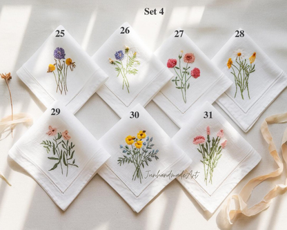 Custom Embroidered Wedding Handkerchief, Ladies Embroidery Handkerchief, Linen Handkerchiefs, Personalized Women Floral Handkerchiefs Gift