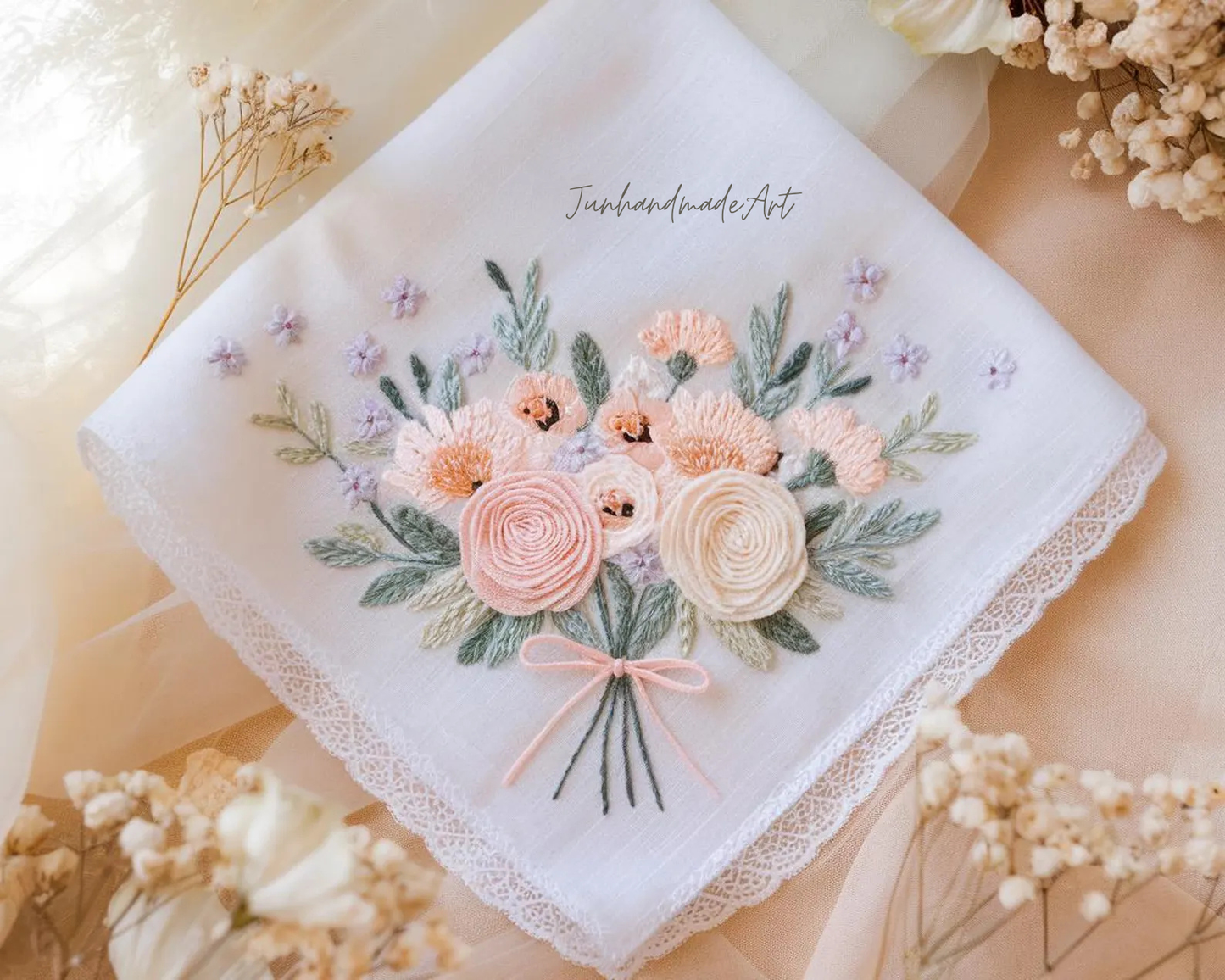 Embroidered Wedding Handkerchief – Custom Floral Hankie for Bride, Bridal Gift, Personalized with Name & Date, Gift for Bride