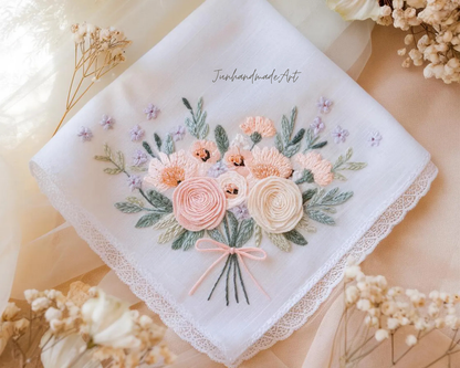 Embroidered Wedding Handkerchief – Custom Floral Hankie for Bride, Bridal Gift, Personalized with Name & Date, Gift for Bride
