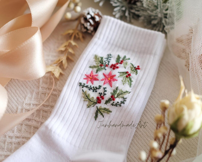 Personalized Embroidered Christmas Socks – Personalized Holiday Socks, Custom Handmade Gift, Cozy Winter Socks, Christmas Stocking Stuffer
