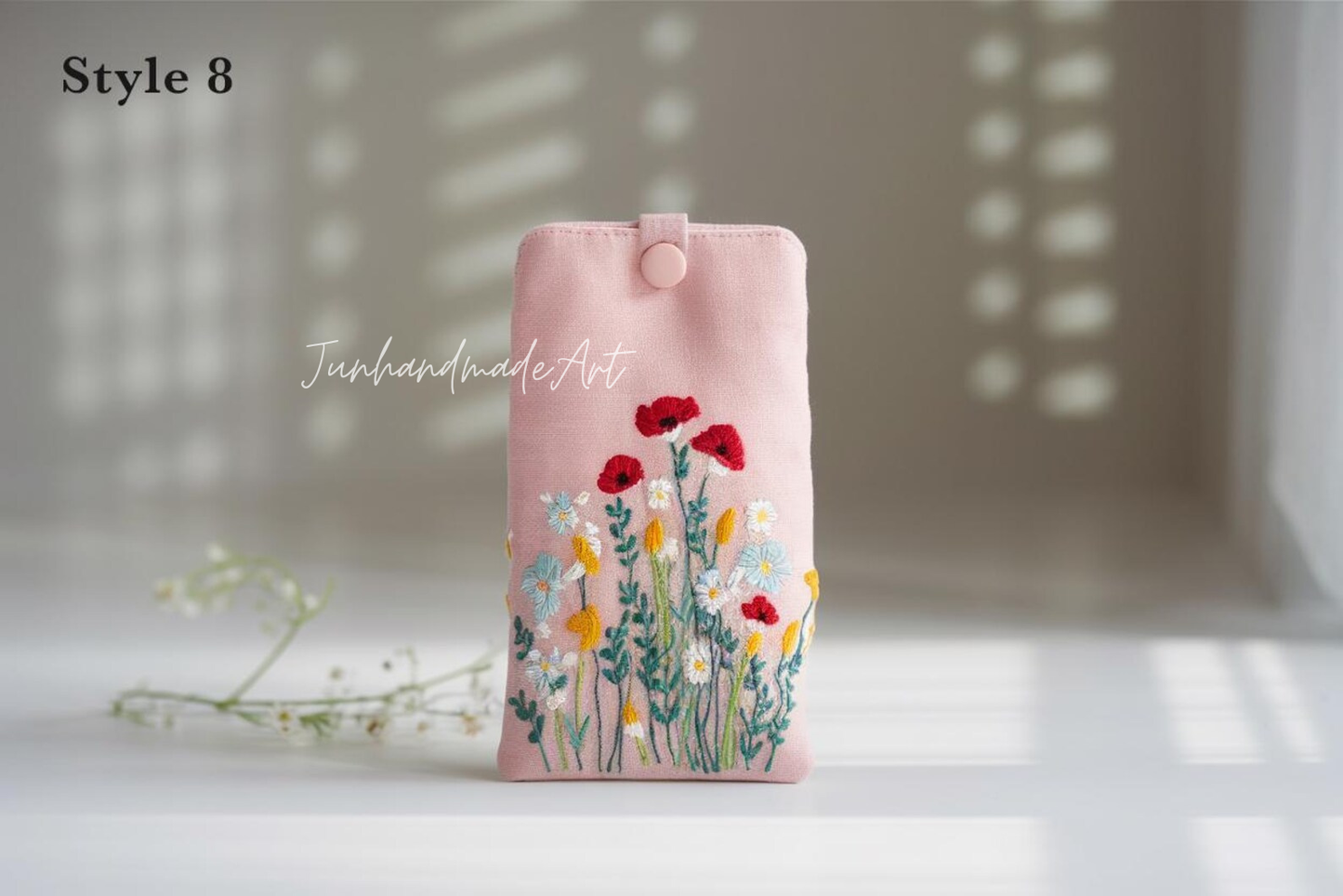 Hand Embroidered Floral Eyeglass Case, Soft Linen Glasses Pouch, Custom Sunglasses Holder Gift for Her
