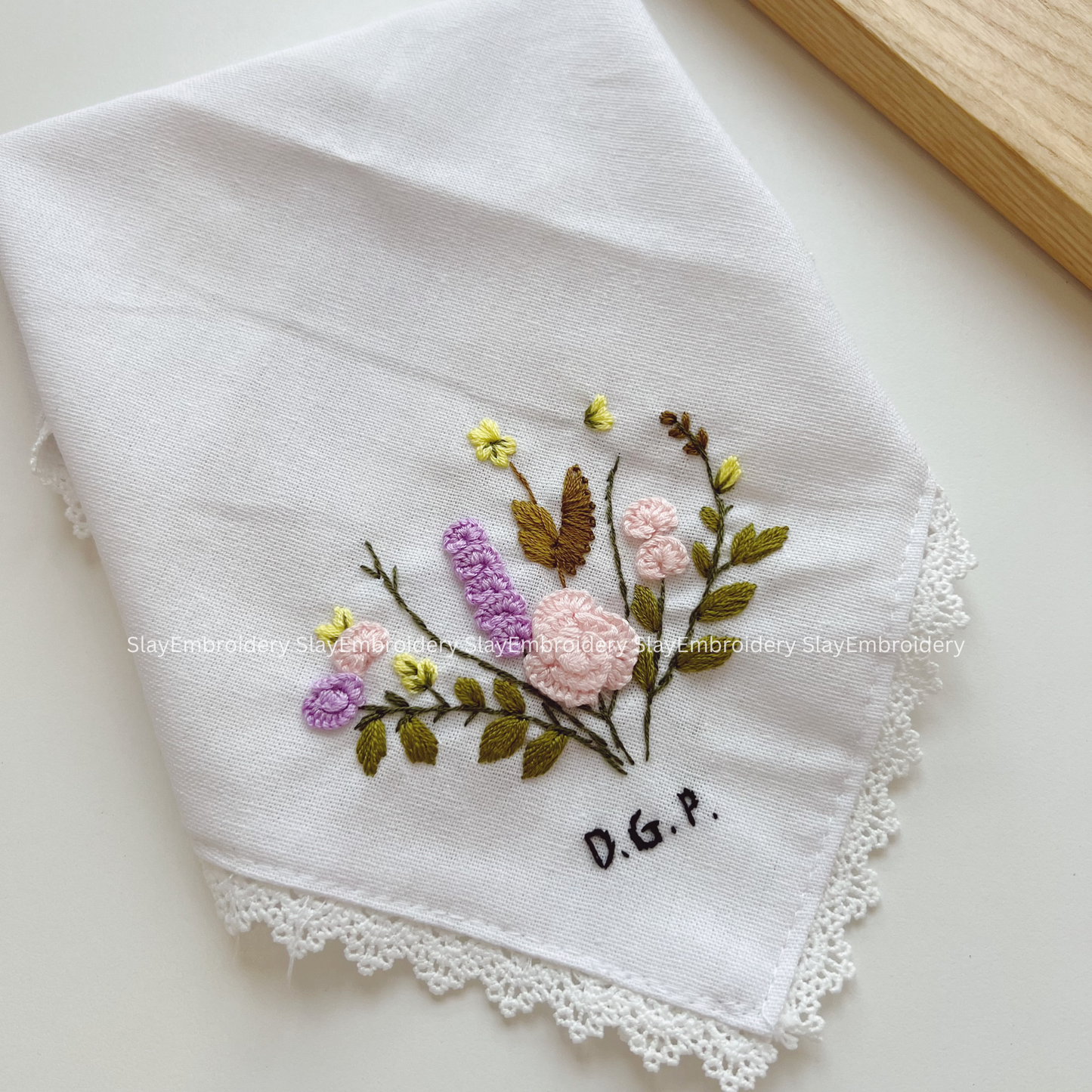Sunset Petals Wedding Handkerchief, Custom Embroidered Handkerchief, Linen Handkerchiefs