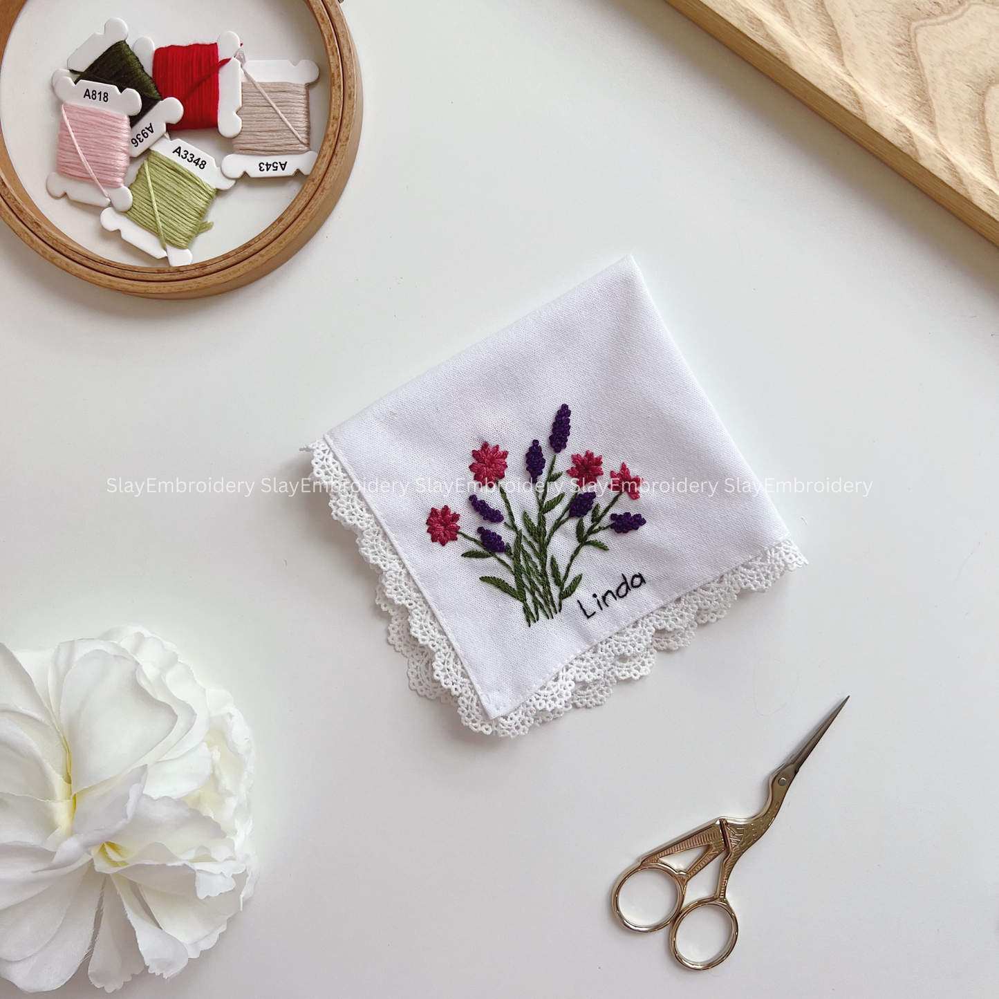 Lavender Breeze Wedding Handkerchief, Custom Embroidered Handkerchief